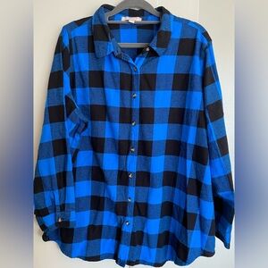 Woman Within Blue and Black Plaid Button-Up Flannel- large 18/20